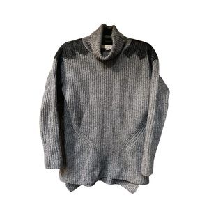 ANN TAYLOR LOFT Loose Turtleneck Sweater Grey w Black detail